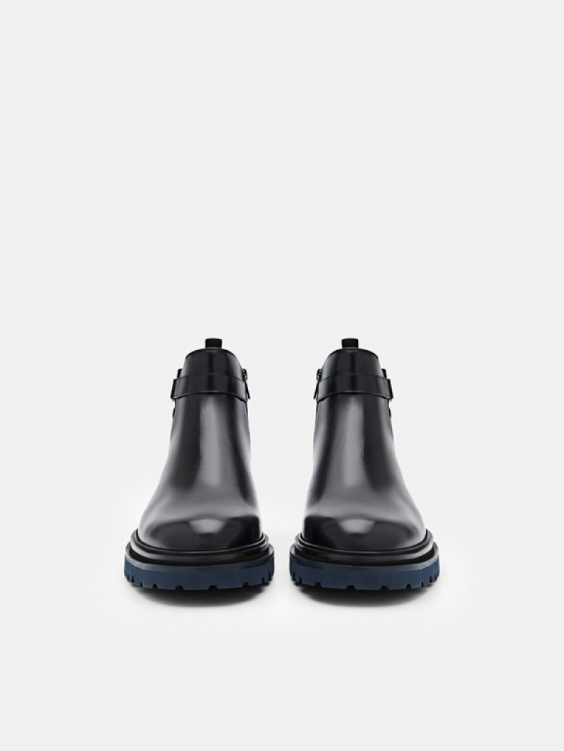 Black Men's Pedro Icon Leather Chelsea Boots | QONXLV-123