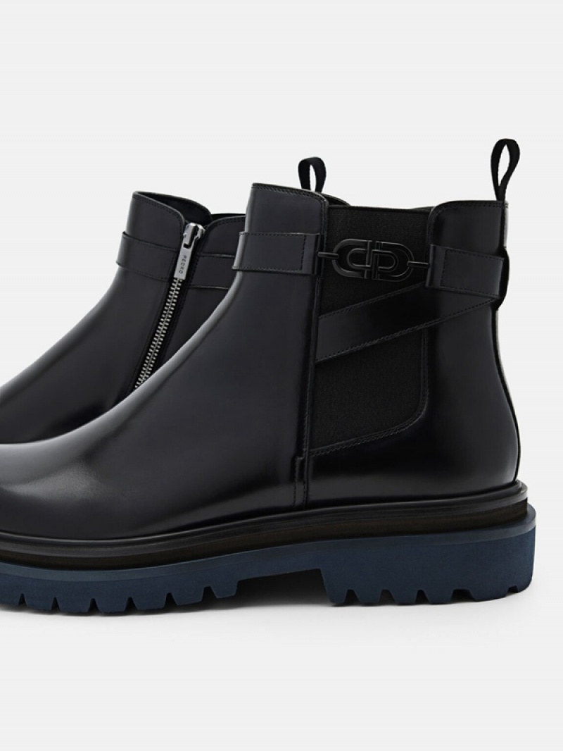 Black Men's Pedro Icon Leather Chelsea Boots | QONXLV-123