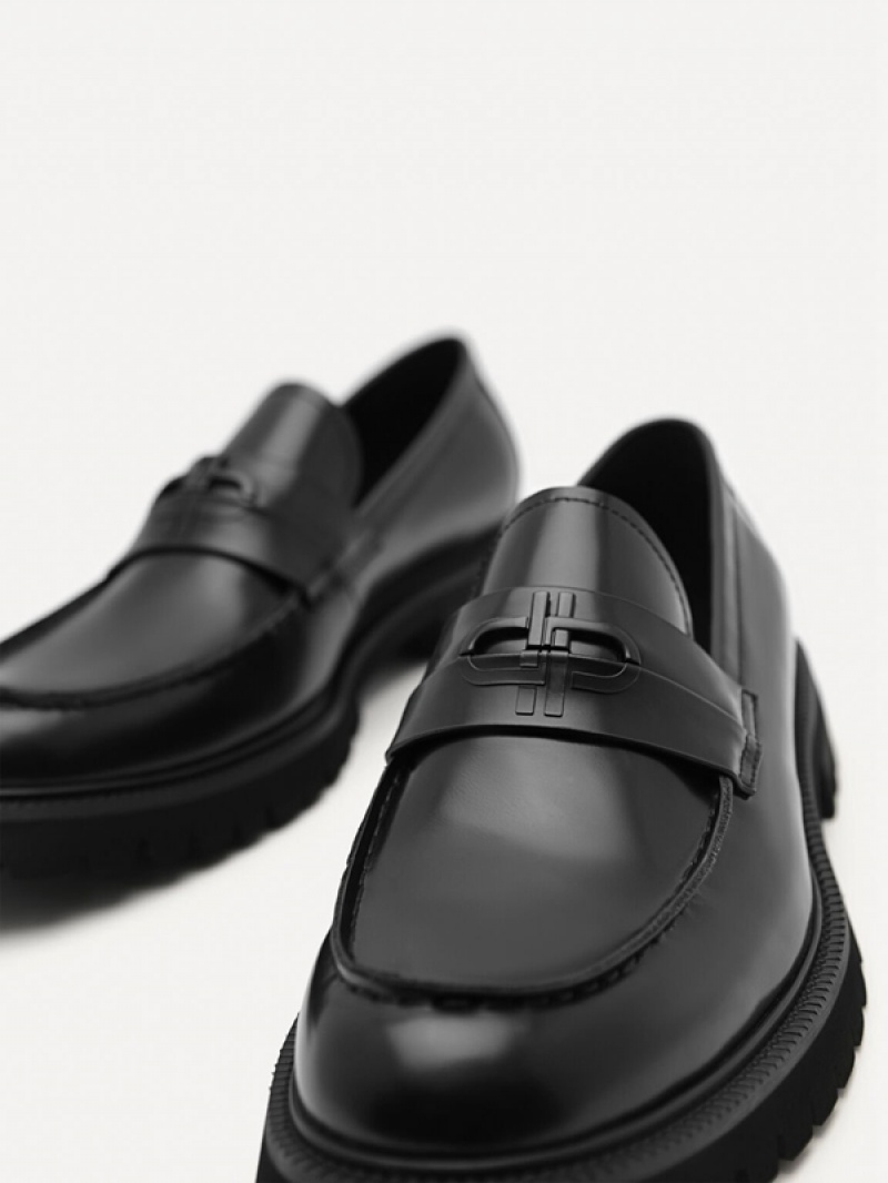 Black Men's Pedro Icon Leather Loafers | HFKTVQ-830