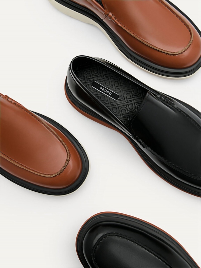 Black Men's Pedro Icon Leather Loafers | NUEMOI-309