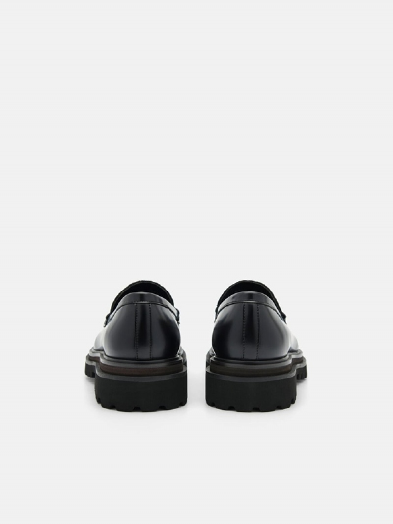 Black Men's Pedro Icon Leather Loafers | QYAPFD-795