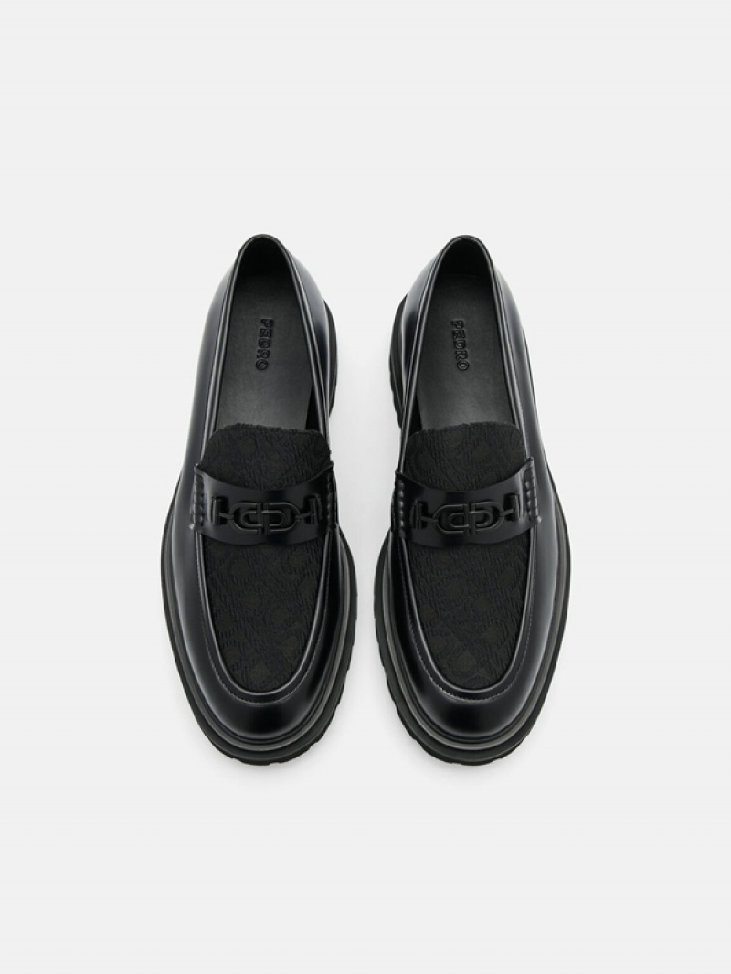 Black Men's Pedro Icon Leather Loafers | QYAPFD-795