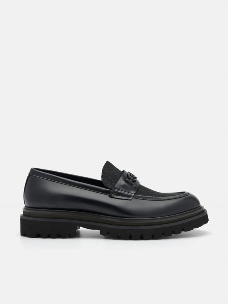 Black Men\'s Pedro Icon Leather Loafers | QYAPFD-795