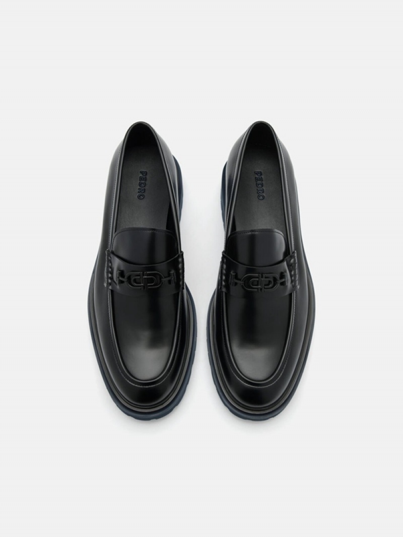 Black Men's Pedro Icon Leather Loafers | TSUFBJ-218