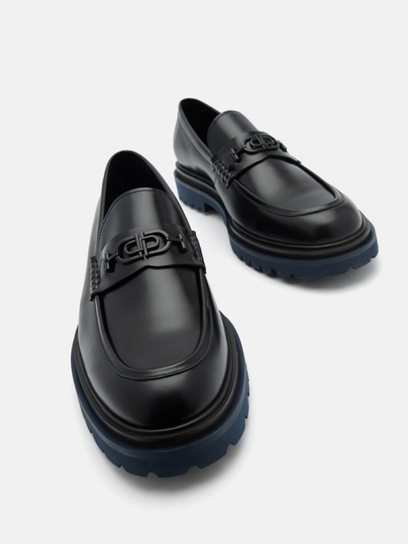 Black Men's Pedro Icon Leather Loafers | TSUFBJ-218