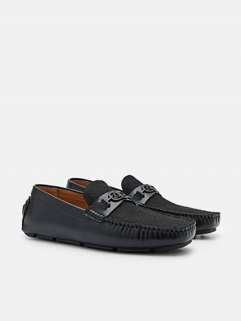 Black Men's Pedro Icon Leather Moccasins | TURJFQ-240