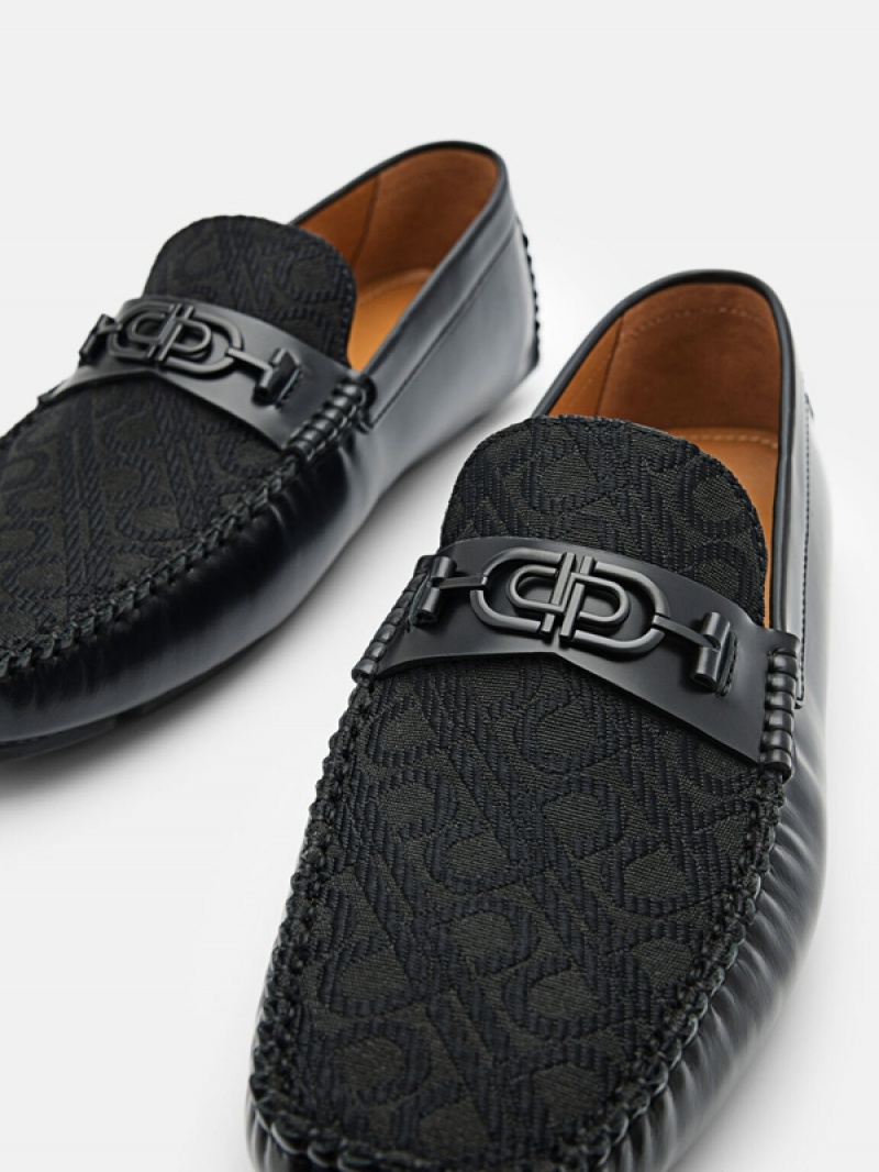 Black Men's Pedro Icon Leather Moccasins | TURJFQ-240