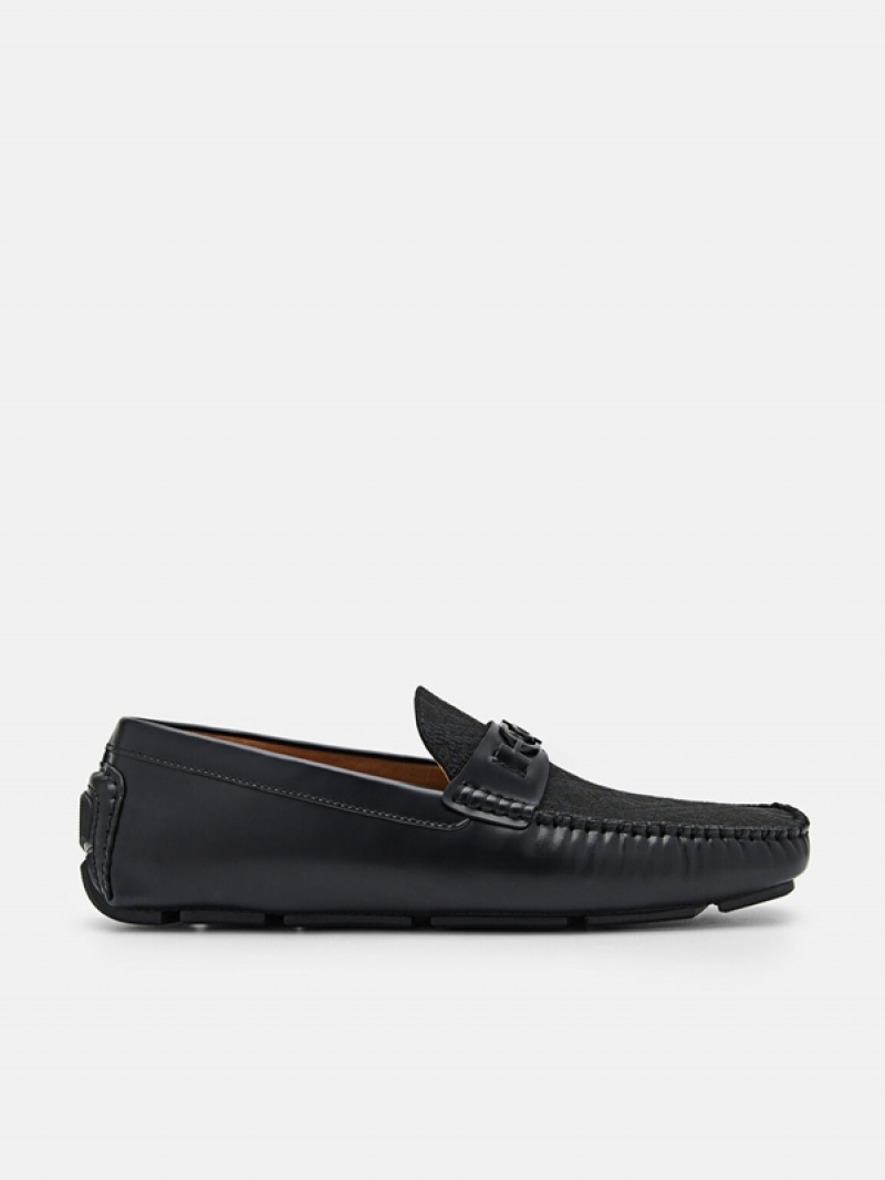 Black Men\'s Pedro Icon Leather Moccasins | TURJFQ-240