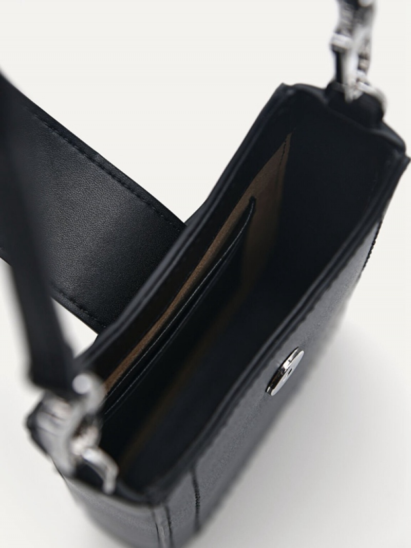 Black Men's Pedro Icon Leather Phone Pouches | QFVYOS-358