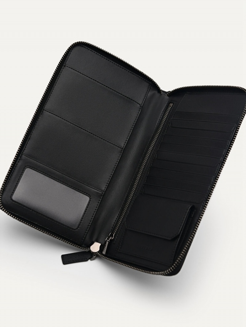 Black Men's Pedro Icon Leather Travel Organiser Pouches | GWQLSK-952