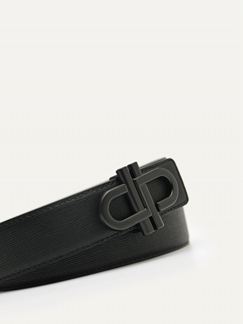 Black Men's Pedro Icon Reversible Leather Tang Belt | OSZHEG-503