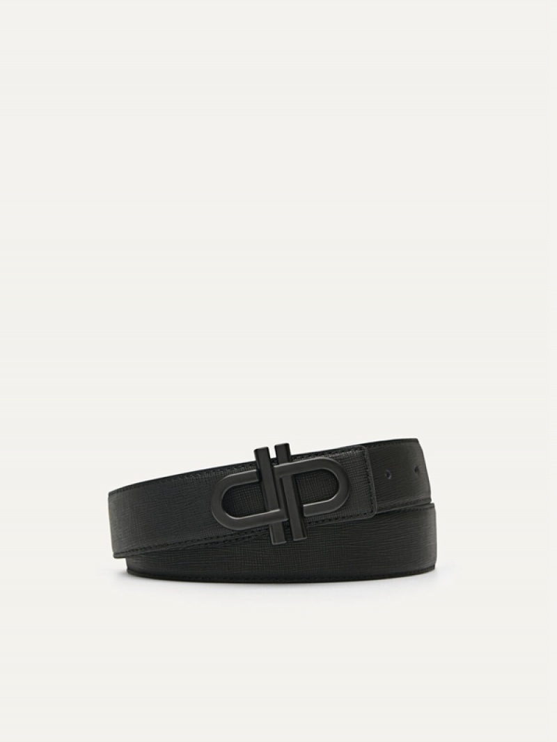 Black Men\'s Pedro Icon Reversible Leather Tang Belt | OSZHEG-503