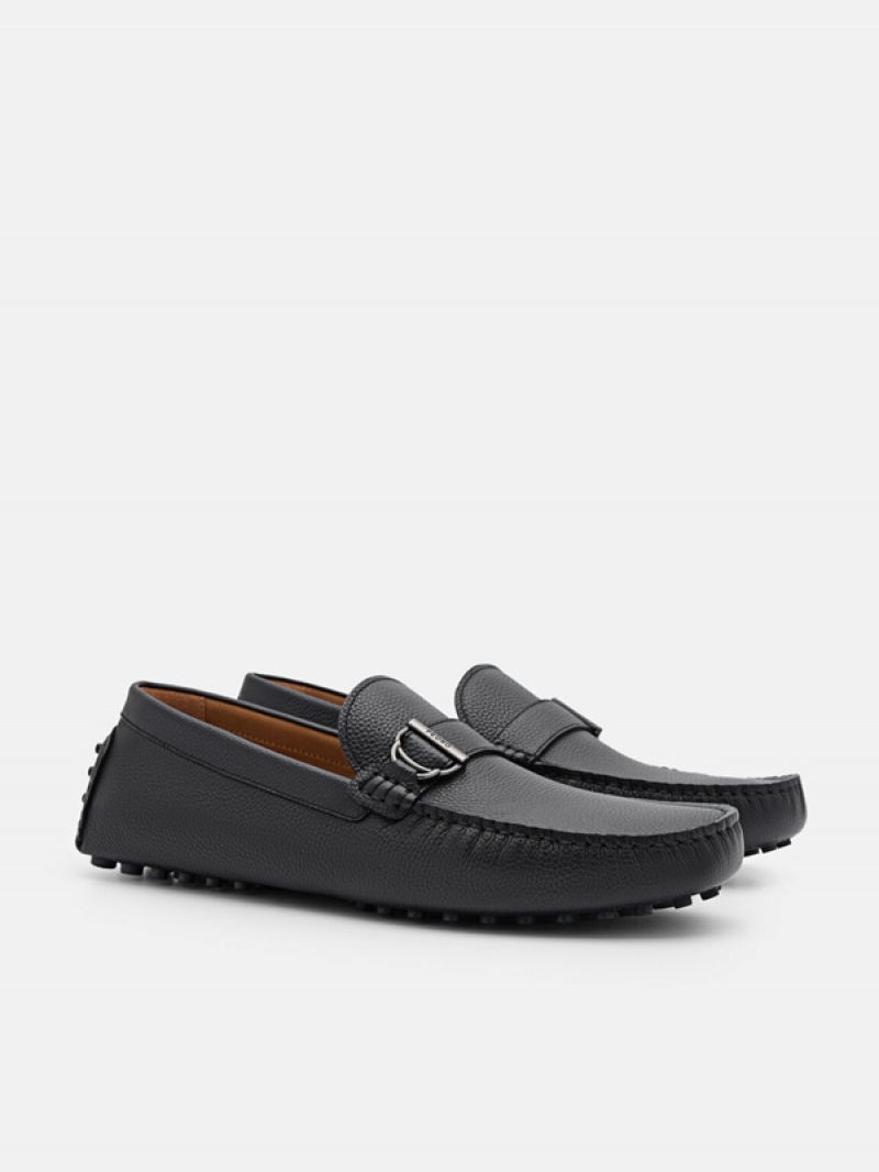 Black Men's Pedro Jackson Leather Moccasins | MNKWDO-978