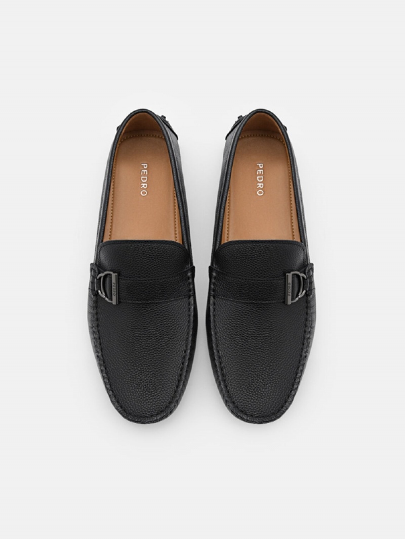 Black Men's Pedro Jackson Leather Moccasins | MNKWDO-978