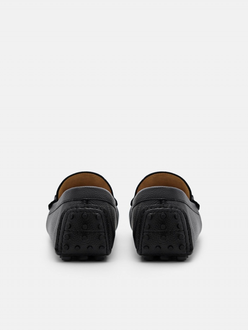 Black Men's Pedro Jackson Leather Moccasins | MNKWDO-978