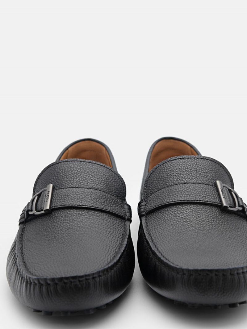 Black Men's Pedro Jackson Leather Moccasins | MNKWDO-978