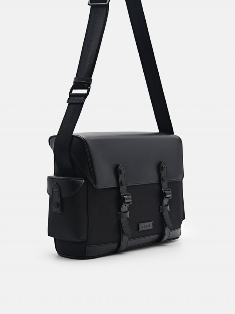 Black Men's Pedro Jones Nylon Messenger Bags | ELPIMJ-956