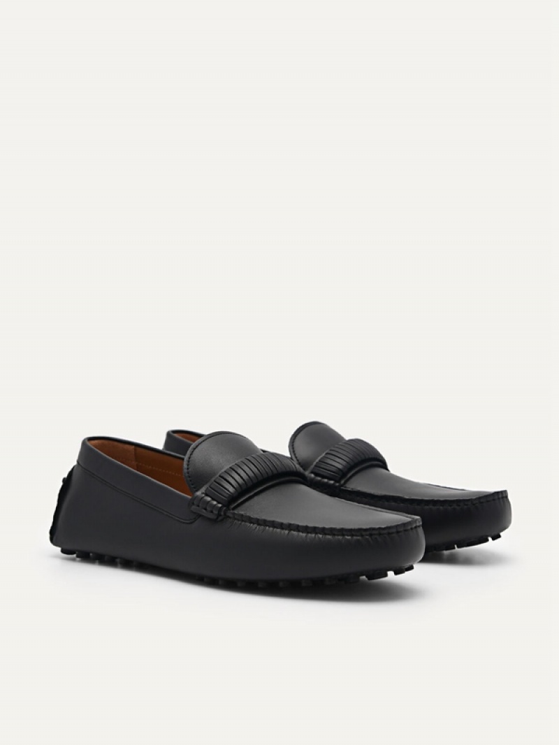 Black Men's Pedro Kent Leather Moccasins | IBVKMZ-679