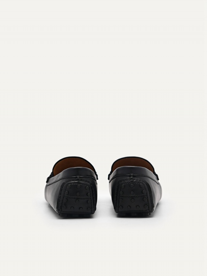 Black Men's Pedro Kent Leather Moccasins | IBVKMZ-679