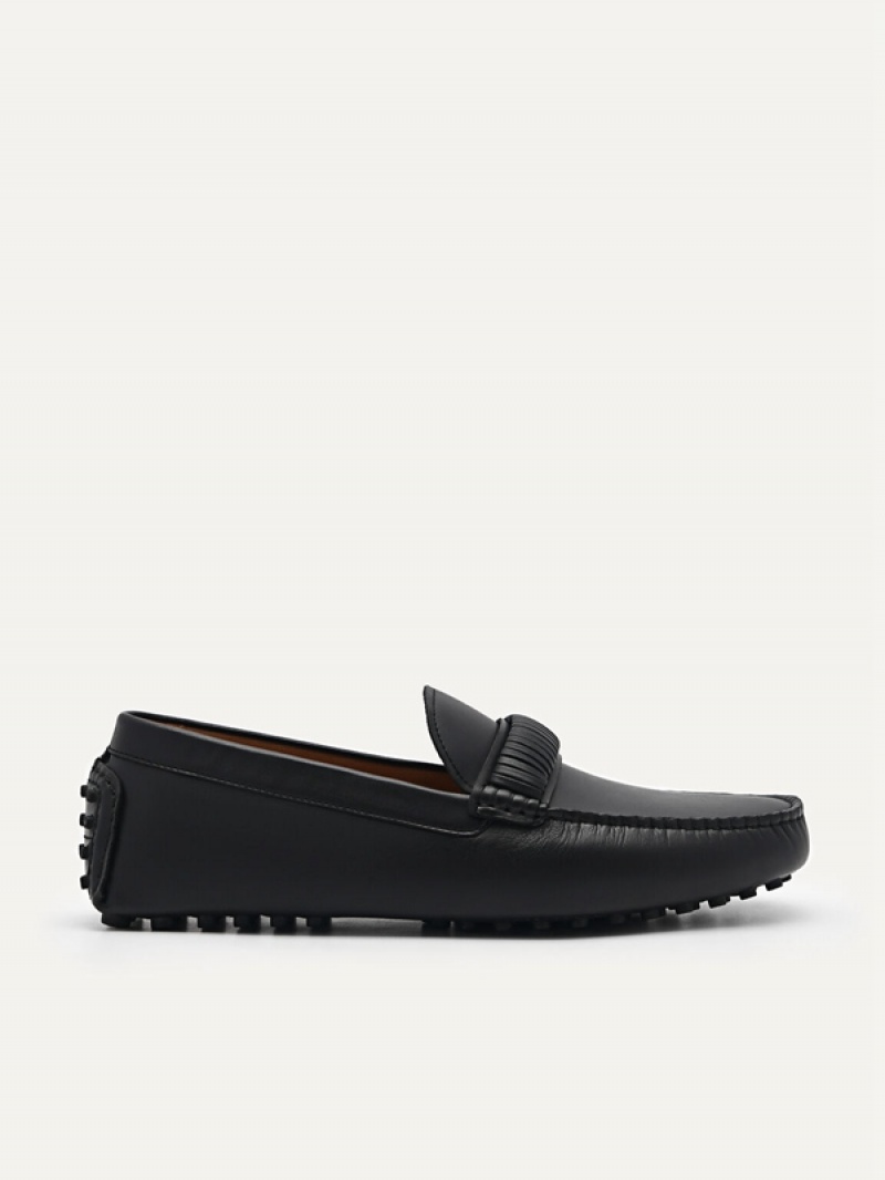 Black Men\'s Pedro Kent Leather Moccasins | IBVKMZ-679