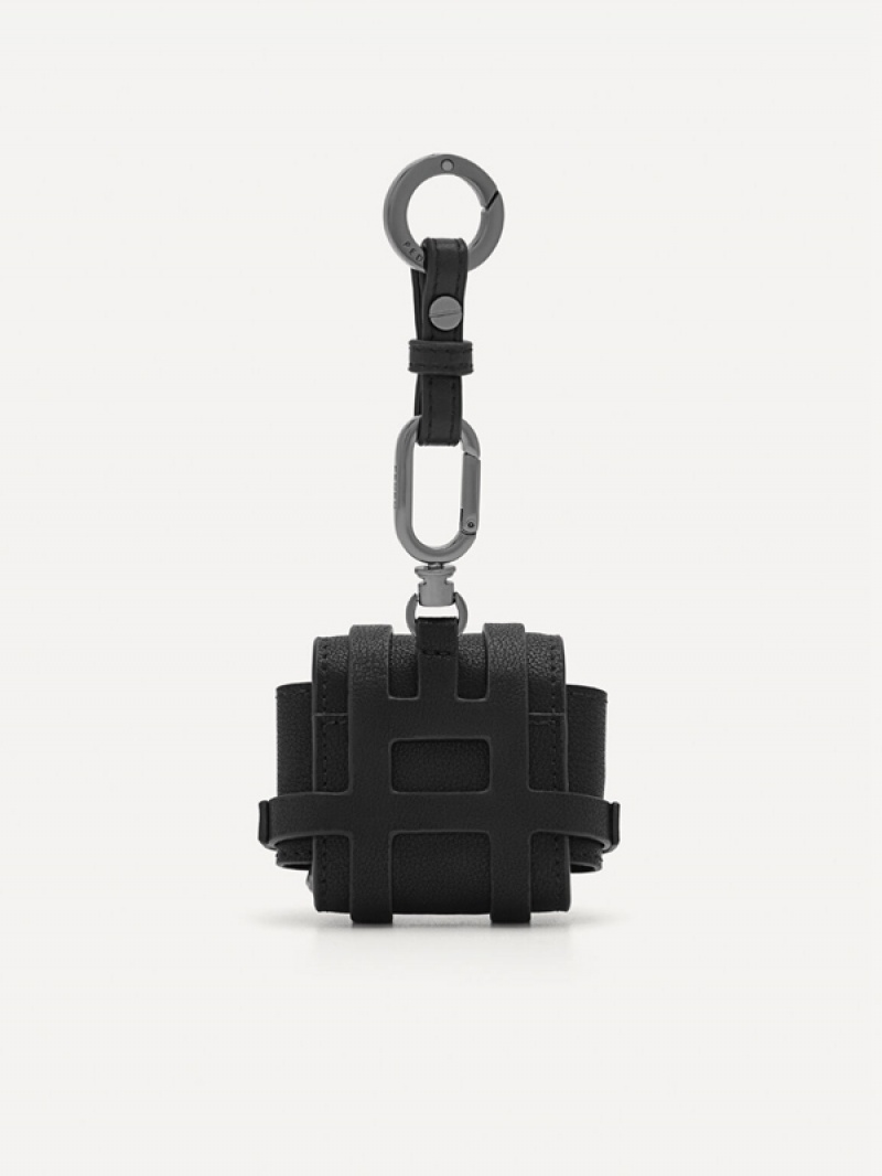 Black Men's Pedro Leather Airpods Pro Key Rings | PEVMOA-591