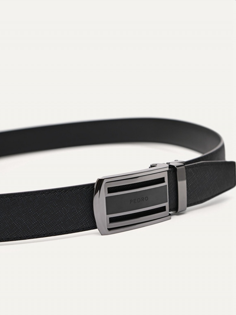 Black Men's Pedro Leather Automatic Belt | JAXVST-956