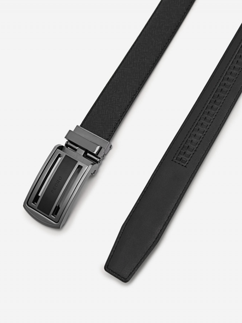 Black Men's Pedro Leather Automatic Belt | JAXVST-956