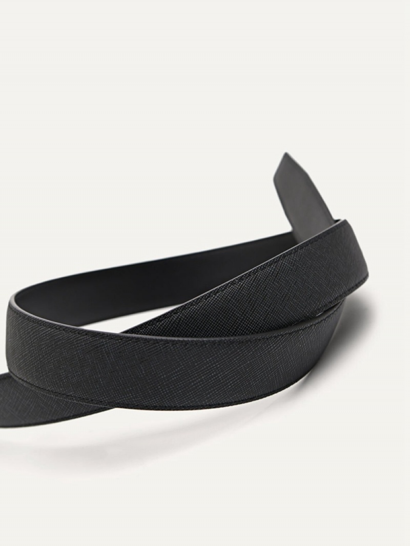 Black Men's Pedro Leather Automatic Belt | JAXVST-956