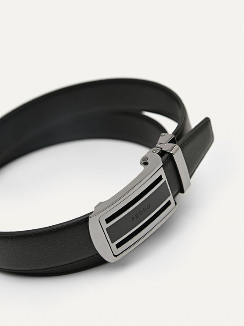 Black Men's Pedro Leather Automatic Belt | LVYOAM-538