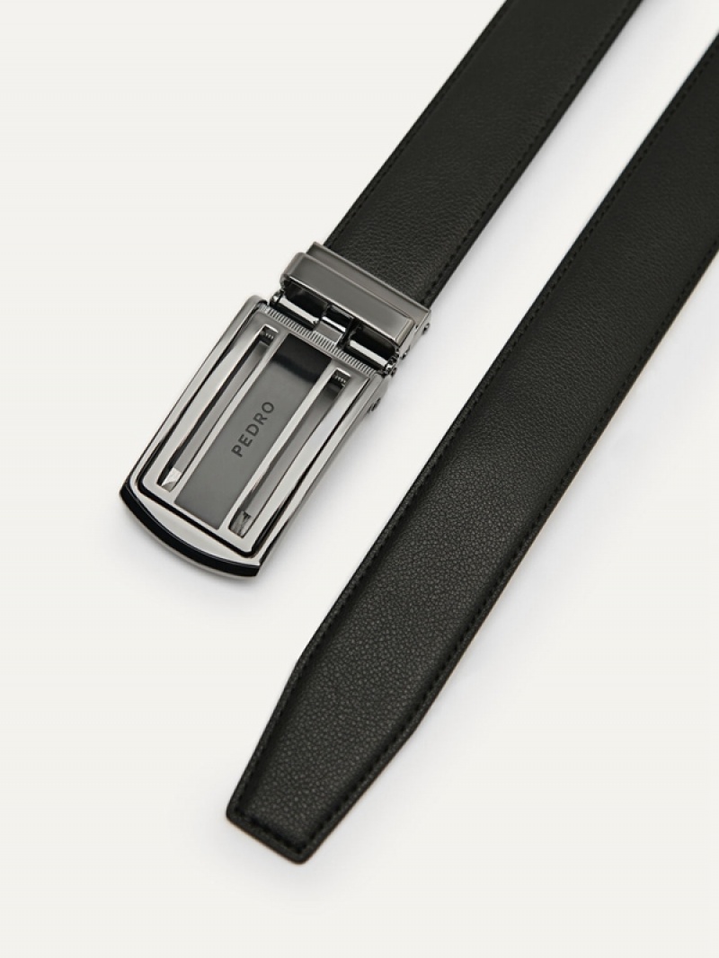 Black Men's Pedro Leather Automatic Belt | LVYOAM-538