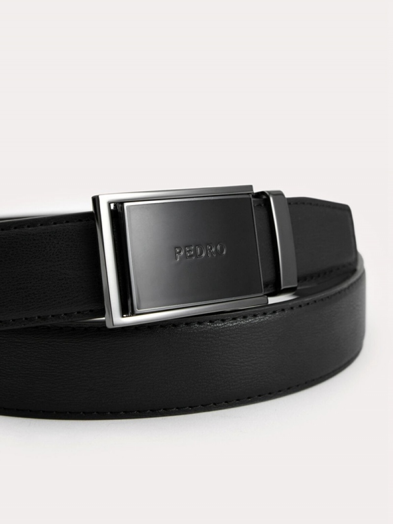 Black Men's Pedro Leather Automatic Buckle Belt | QNGLBF-085