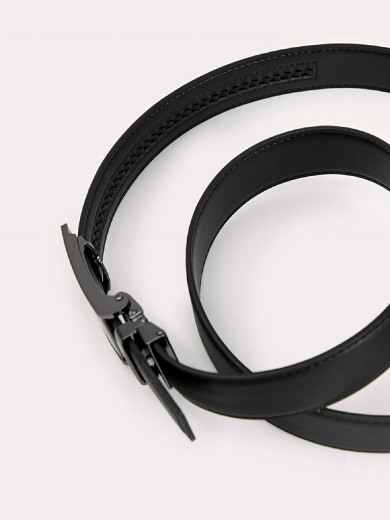 Black Men's Pedro Leather Automatic Buckle Belt | QNGLBF-085