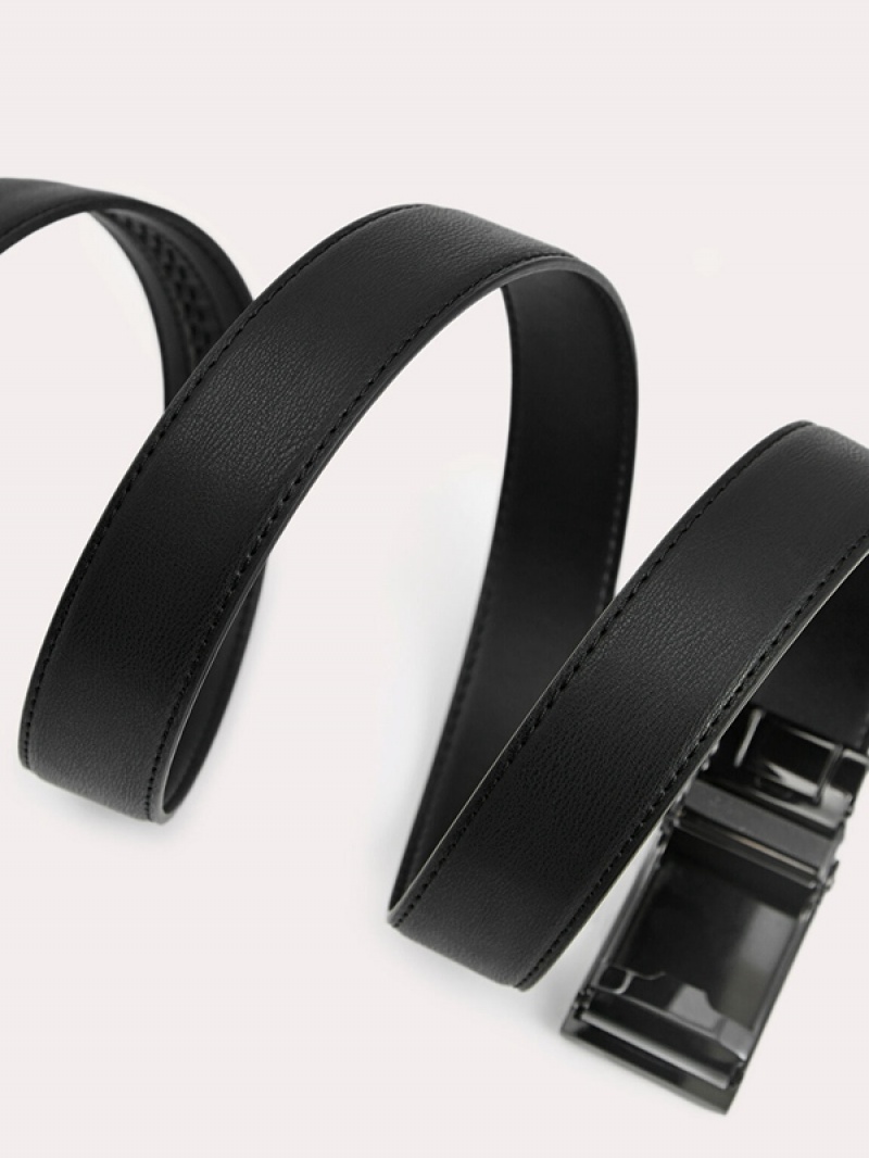 Black Men's Pedro Leather Automatic Buckle Belt | QNGLBF-085