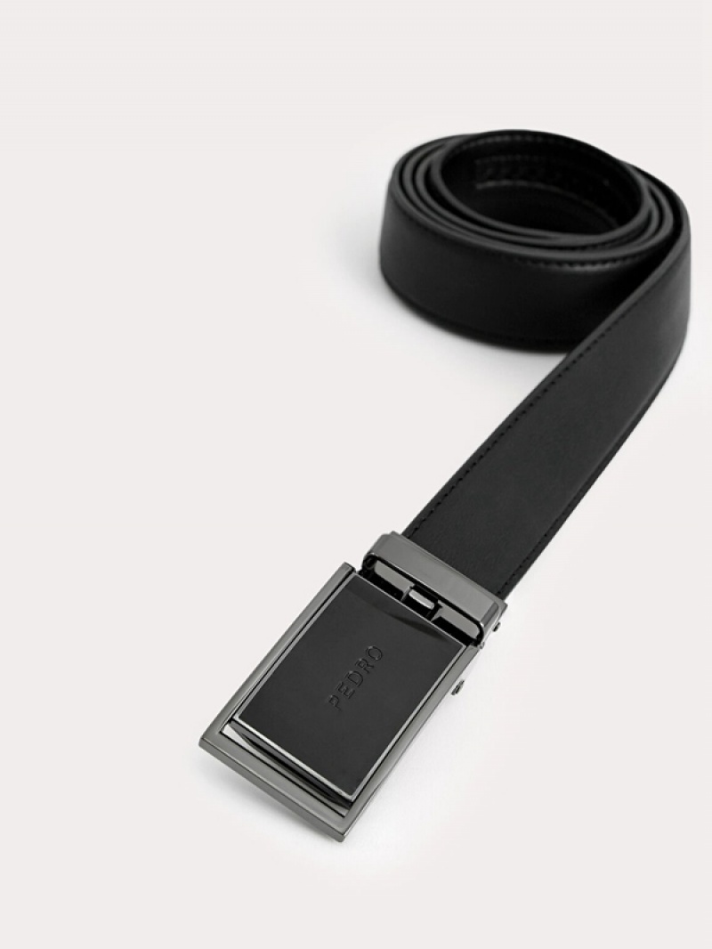 Black Men's Pedro Leather Automatic Buckle Belt | QNGLBF-085