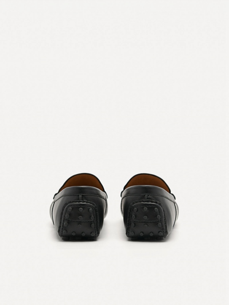 Black Men's Pedro Leather Band Moccasins | EQXSJT-256