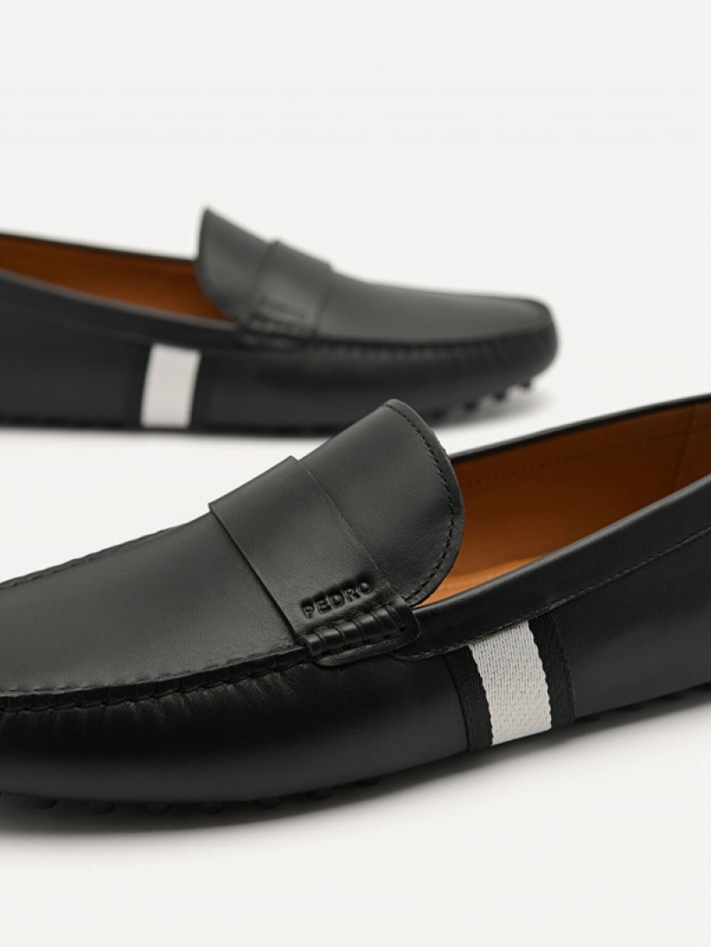 Black Men's Pedro Leather Band Moccasins | EQXSJT-256