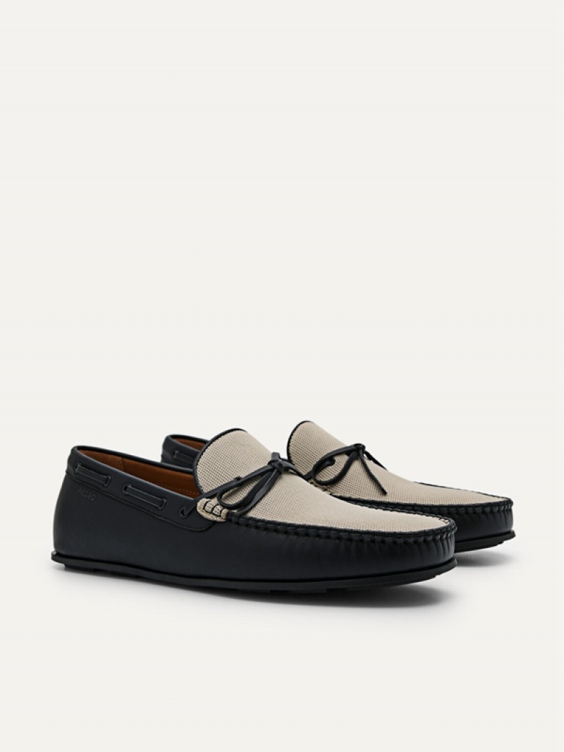 Black Men's Pedro Leather Bow Moccasins | NJHWDM-516