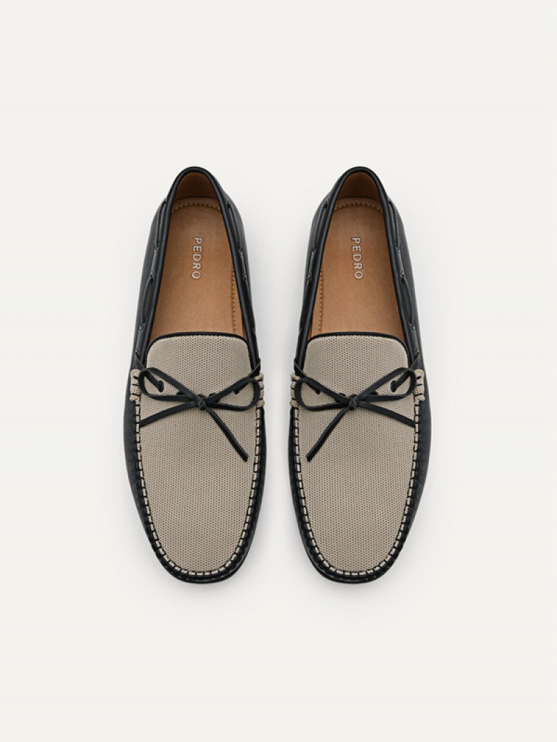 Black Men's Pedro Leather Bow Moccasins | NJHWDM-516