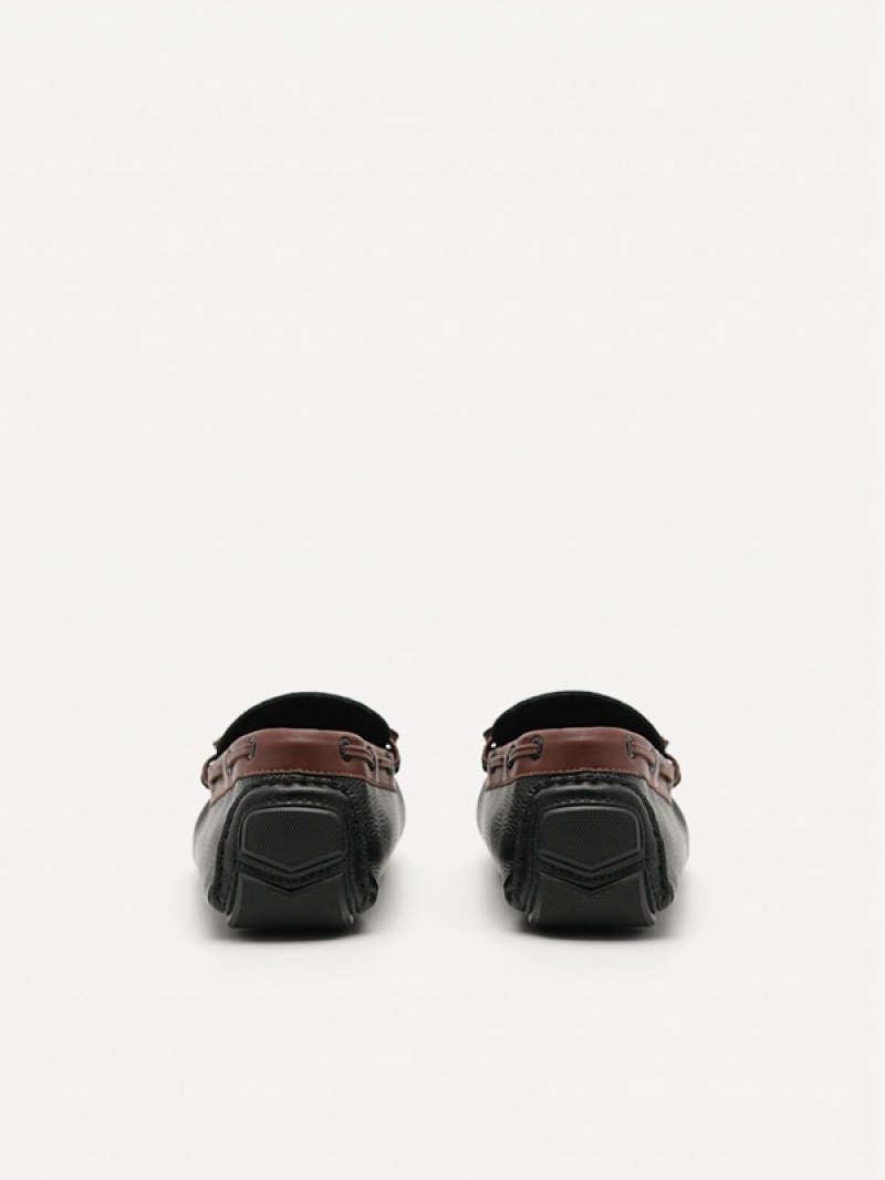 Black Men's Pedro Leather Bow Moccasins | CWVJPL-912