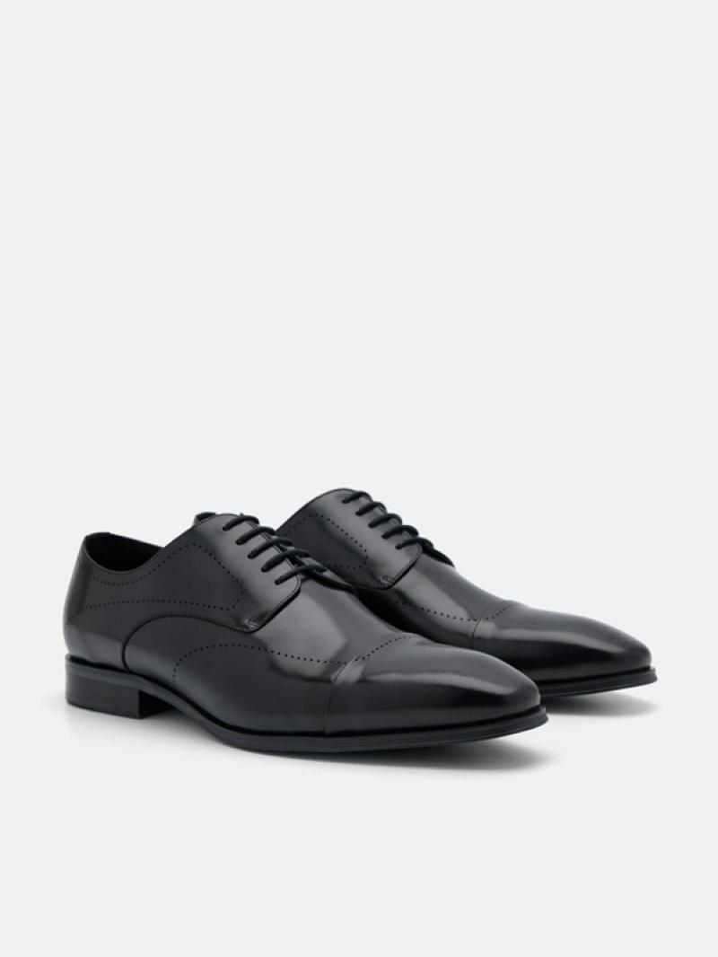 Black Men's Pedro Leather Brogue Derby Shoes | RMZNWB-541