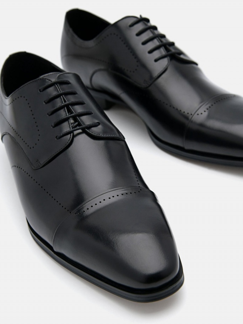 Black Men's Pedro Leather Brogue Derby Shoes | RMZNWB-541