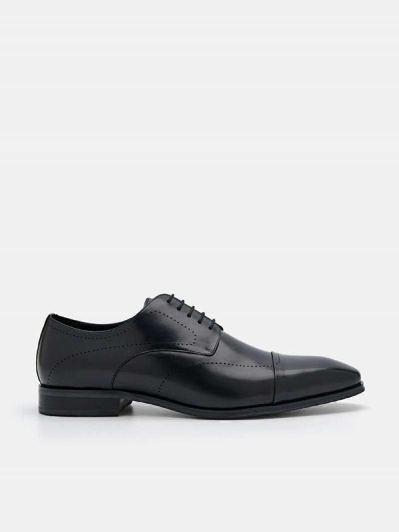 Black Men\'s Pedro Leather Brogue Derby Shoes | RMZNWB-541