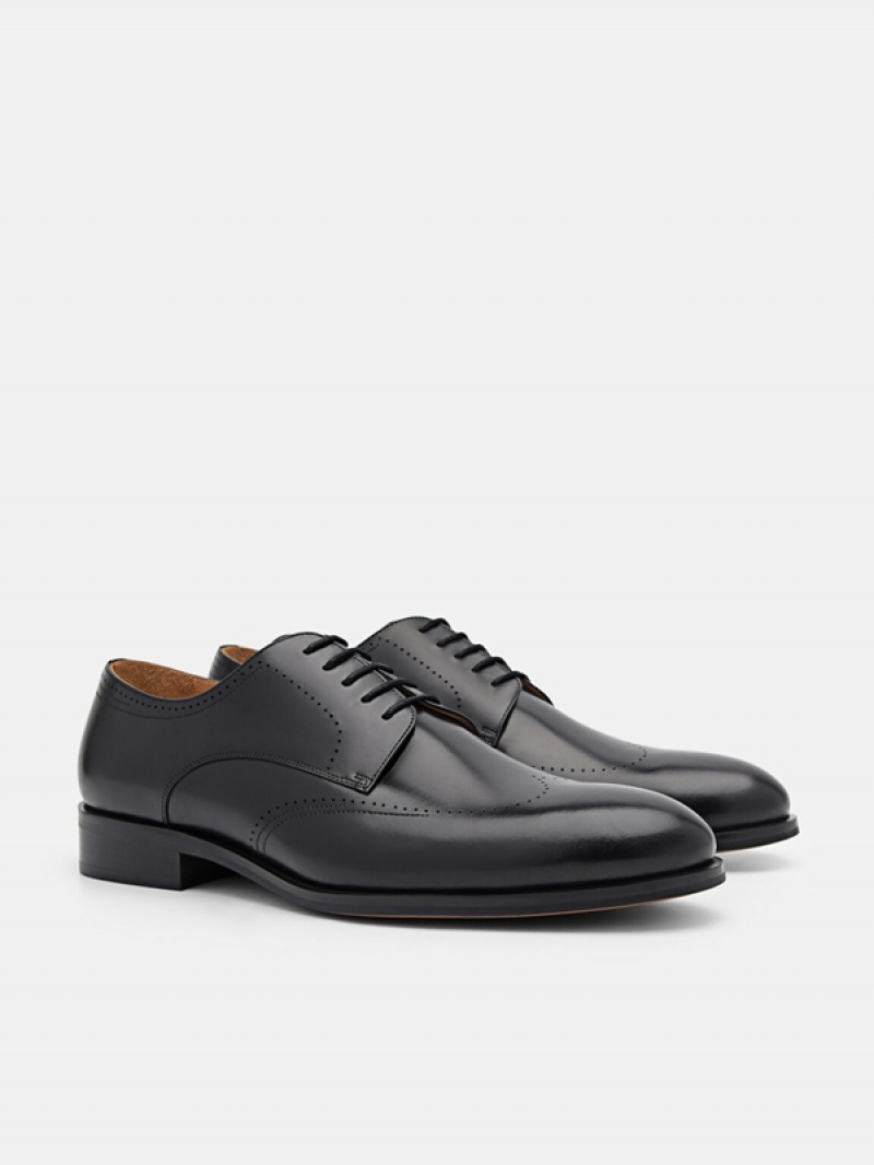 Black Men's Pedro Leather Brogue Derby Shoes | BOHPVK-695