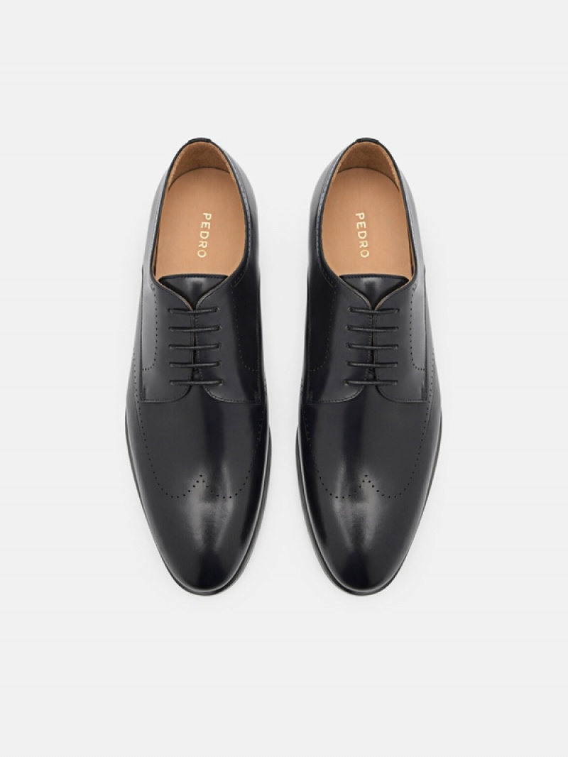 Black Men's Pedro Leather Brogue Derby Shoes | BOHPVK-695