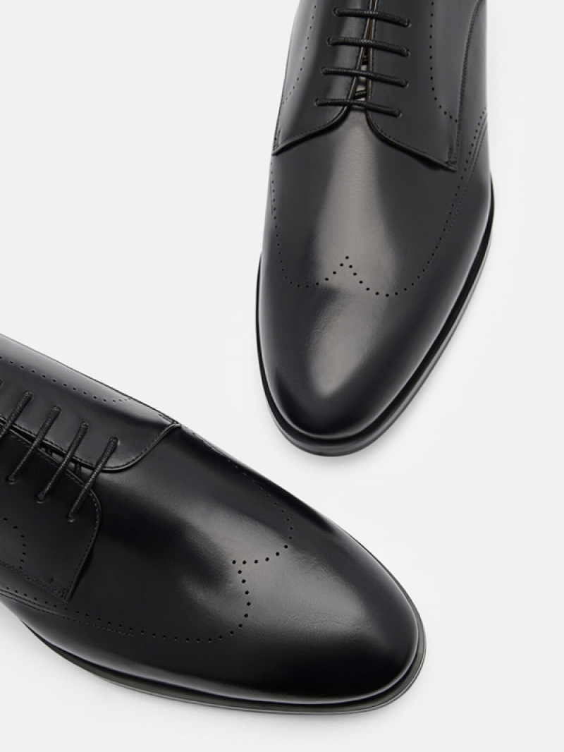 Black Men's Pedro Leather Brogue Derby Shoes | BOHPVK-695