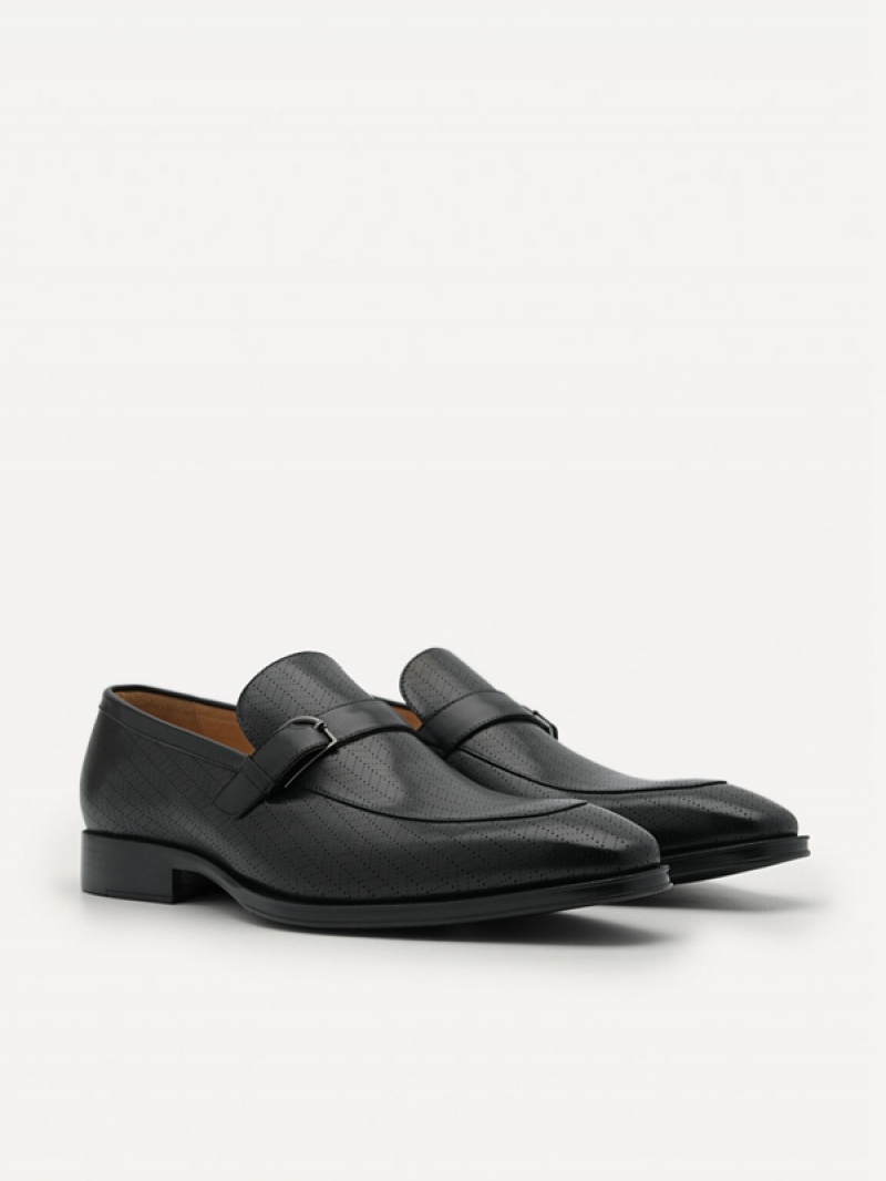 Black Men's Pedro Leather Buckle Loafers | PRGLVM-502