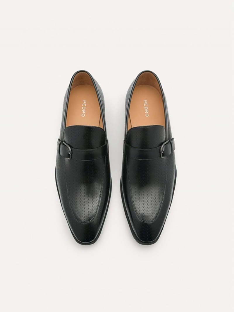 Black Men's Pedro Leather Buckle Loafers | PRGLVM-502