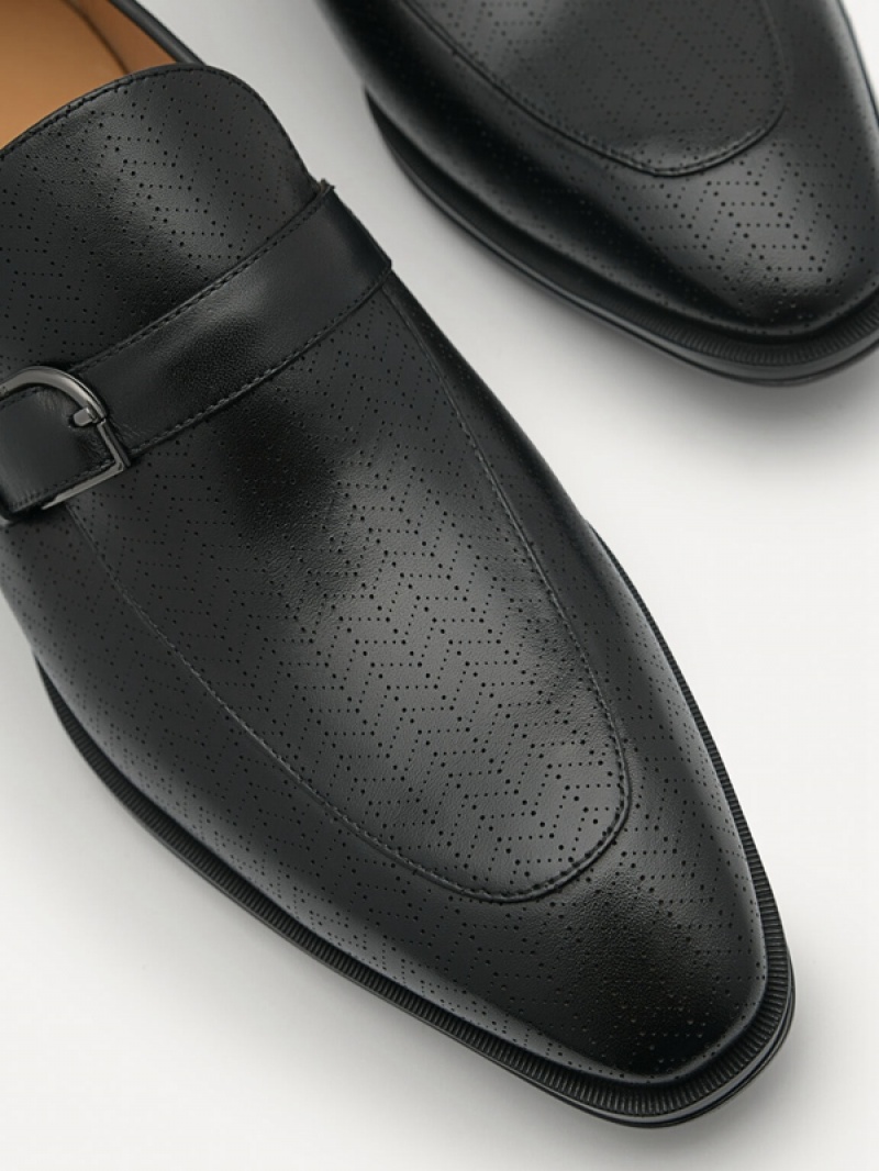 Black Men's Pedro Leather Buckle Loafers | PRGLVM-502