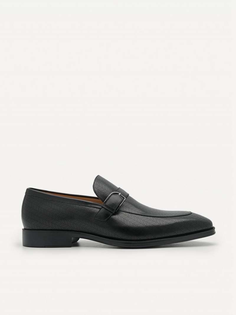 Black Men\'s Pedro Leather Buckle Loafers | PRGLVM-502