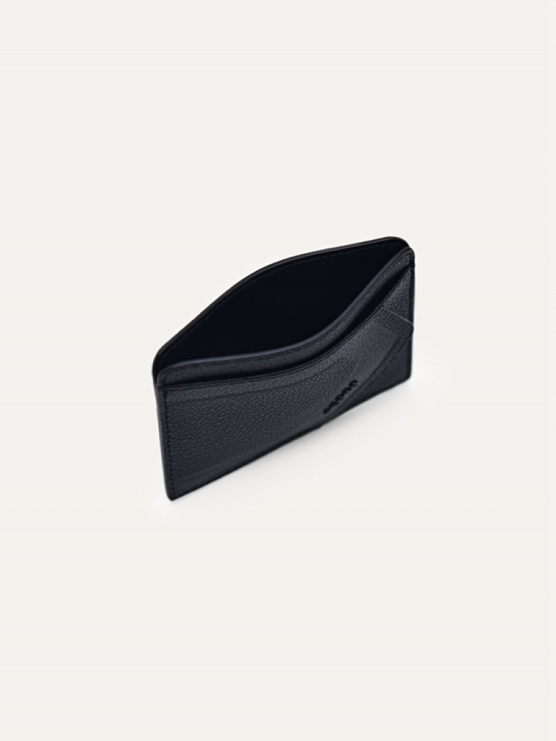 Black Men's Pedro Leather Card Holder | EPTFOD-203